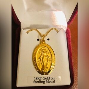 NWOT Gold Miraculous Mary Pendant Necklace